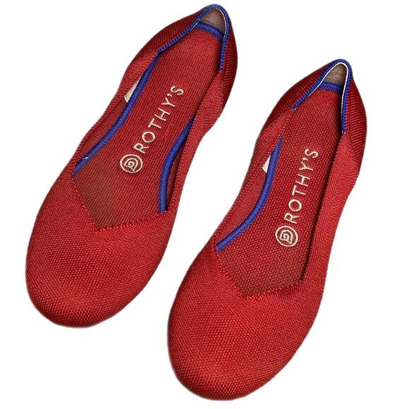 Rothy’s ‘The Flat’ Bright Red Round Toe *Size runs small* Marked as 8W- Fits 7 - Picture 1 of 11